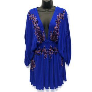Free People Embroidered Mini Dress Deep V